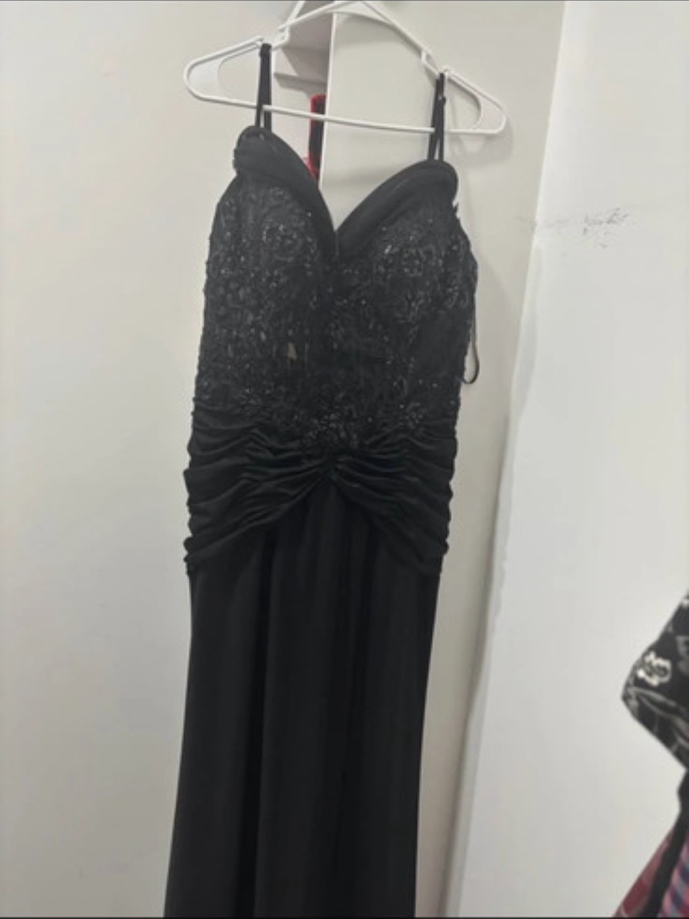 Elegant Black Evening Gown with Beaded Bodice
